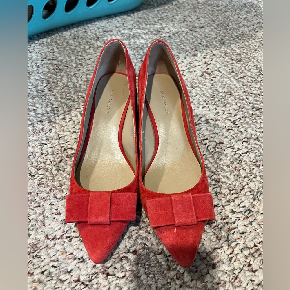 Red kitten heels with bow